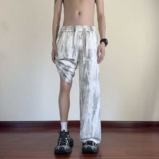 Neing Tip Tie-Dye Scimitar Ice Silk Bants Мужчина 25 летняя новая американская модная бренда тонкие повседневные брюки Большой размер свободные брюки с широкими ногами белые XL (130-150Jin [Jin равно 0,5 кг])