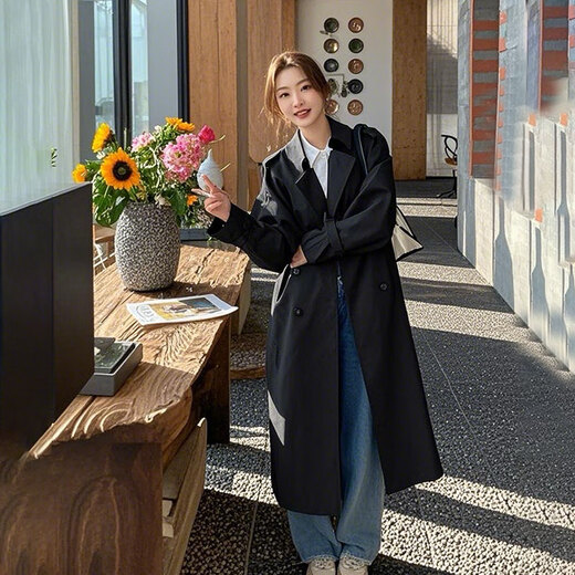 Golenz 2025 nuevo estilo de otoño estilo británico chaqueta cortavientos pequeña de doble botonadura para mujer abrigo casual de color sólido caqui clásico M recomendado 110 ~ 130 Jin Jin equivale a 0,5 kg