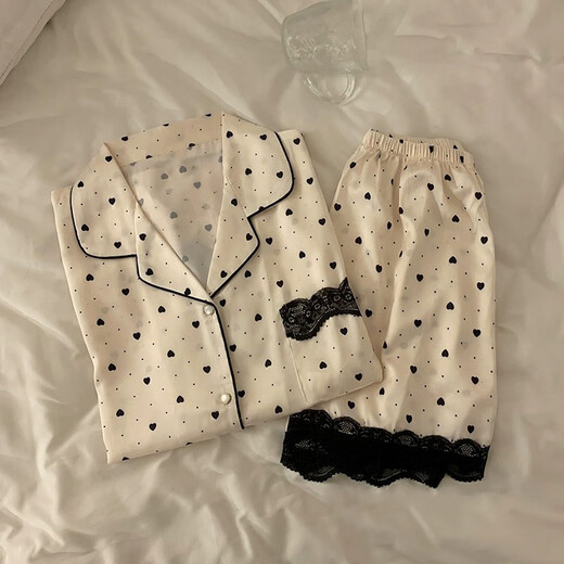 FHHUABD韩系感冰丝春夏季薄款睡衣女爱心开衫可外穿家居服女套装批发 LW-9214# 2XL 【建议130-145斤】