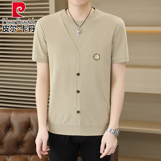 Pier Cardin Summer Ice Silk Tricoted Faux T-shirt à manches courtes de style coréen Men et fine et mince T-shirt à manches minces Top 6626 Black M 90-110Jin [Jin est égal à 0,5 kg]