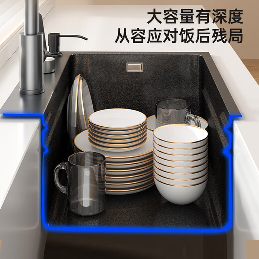 Jiumu Kitchen 304 stainless steel hand-made volcano hammer pattern sink large single-slot under-counter household sink and dishwashing basin volcano hammer pattern + large slag collection net + pull-out faucet 800X460 + SF Express