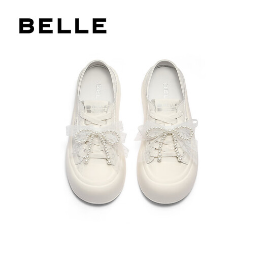 百丽（Belle）可两穿板鞋女2025秋季新款可爱蝴蝶结厚底增高休闲鞋B2629CM5 米白色 34 (220mm)