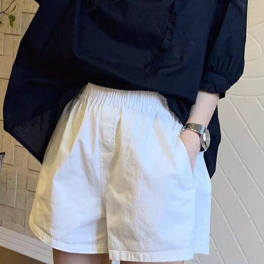 Miao Yijia white shorts women's casual pants autumn loose hot girl running sports super shorts showing leg length hot pants outer wear elastic waist loose shorts white XL recommended 105-120Jin Jin equals 0.5 kg