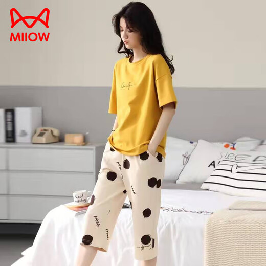 猫人（MiiOW）短袖睡衣女夏季套装韩版可爱特大码软绵绵春夏睡衣两件套 838【新款短袖套装】 2XL