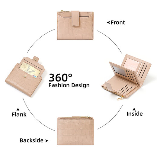 
TAOMICMIC new women's stone pattern short wallet simple two-fold foldable zipper multi-card leather black Y9227