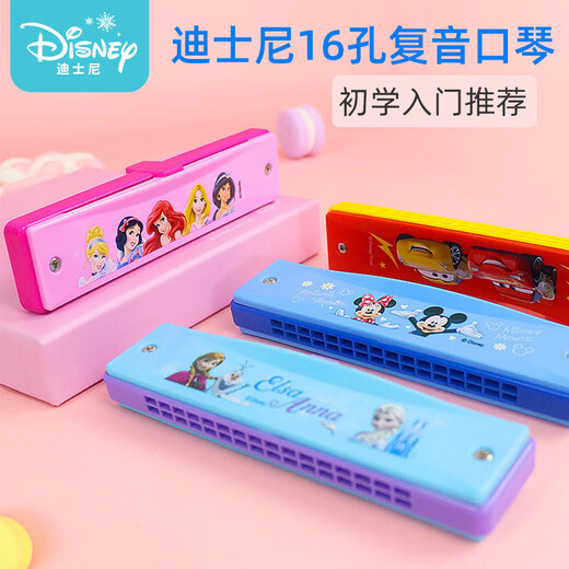 迪士尼（Disney）儿童口琴初学者入门16孔复音口风琴24专用吹奏乐器女孩玩具 24孔金属复音C调口琴-冰雪(送琴