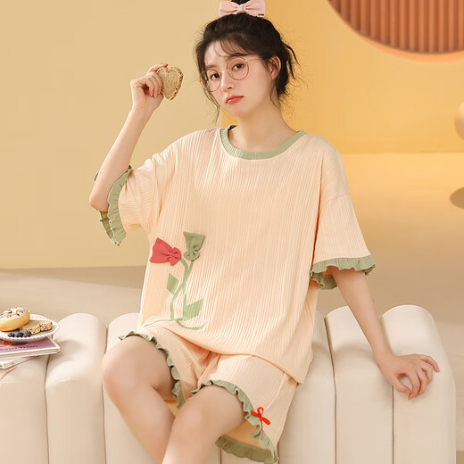 Pajamas Zimu Yaju pour femmes en été en été coton pur coréen mignon de grande taille à manches courtes en deux pièces pour les vêtements de la maison de printemps et d'automne extérieurs GXT6636 Couleur d'image xl Recommandé 115-130Jin [Jin est égal à 0,5 kg]