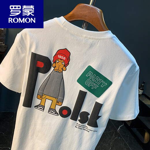Romon Trendy Brand kurzärmeligte T-Shirt-Männer gedruckt halbärmelig loses T-Shirt Xinjiang Baumwolle bequem und vielseitig trendy Fünf-Punkte-Hülle-Kleidung Herrenschwarz [JSW9923] M geeignet für 90-108jin [Jin gleich 0,5 kg] tragen