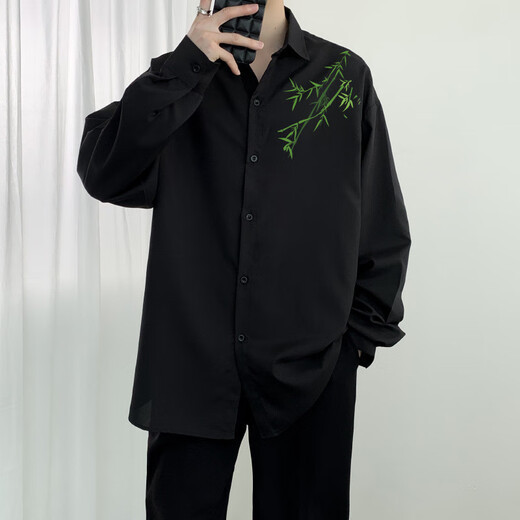 Fhhuabd nueva camisa china primavera y otoño se vean guapos de gran tamaño gran pulgada tendencia nacional bambú camisa casual estampada chaqueta 1105# camisa de hierro gratis de hierro gratis 9xl [290-320Jin [Jin equivale a 0.5 kg]]]