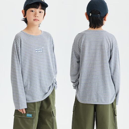 Mipo children's 25 new style gray striped long-sleeved sun protection T-shirt spring and summer high-end casual trendy brand loose top gray 120