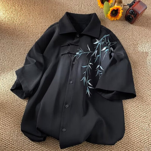 7 high-quality new Chinese style shirts for men in summer thin ancient style casual loose shirt embroidered short sleeves GCFS-W1283 white L