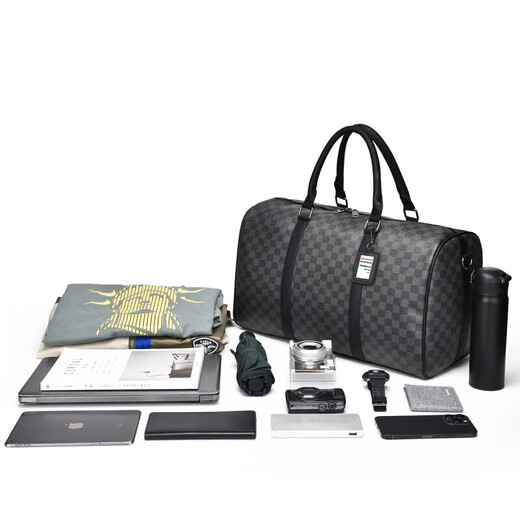 CHALEAH&KEVITH男士旅行包牛皮单肩手提包行李袋大容量出差行李包健身包收纳袋 ck778格子