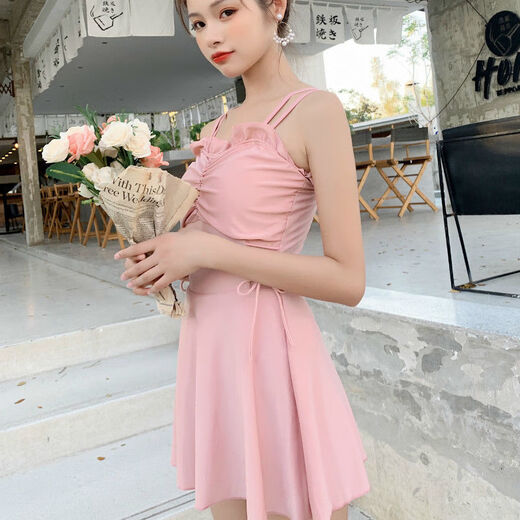 Qingchiying (QINGCHIYING) swimsuit women one-piece, cover the belly and make you look slim and conservative 2025 new Korean ins style hot spring sexy fairy swimsuit pink 12041 2XL