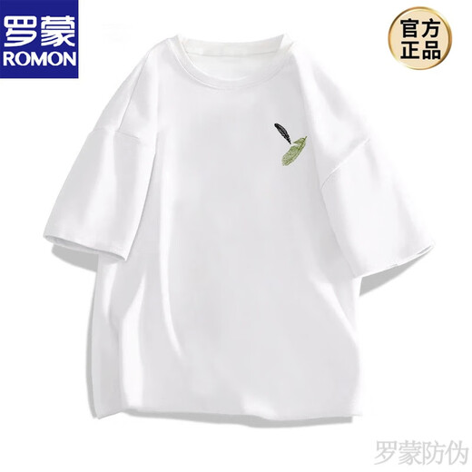 罗蒙（ROMON）260g重磅纯棉T恤夏季t恤上衣宽松短袖t恤新款内搭打底衫情侣上衣 黑色【前左侧小图K1098 两片小羽 S 建议90-100斤