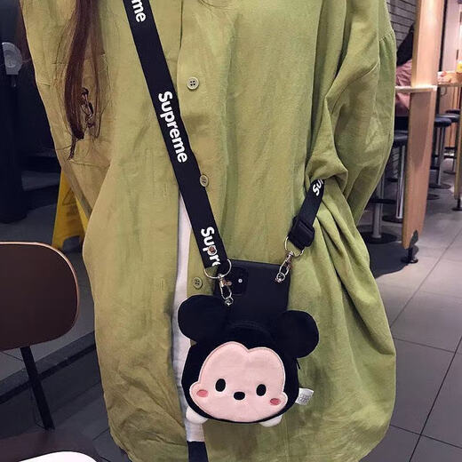 浅里苹果6s/7/8plus零钱包手机壳iPhone11卡通xsmax女款XR软壳x苹果se 黑底-煤球精灵(收纳包)+英文斜跨绳 需要其他型号联系客服备注