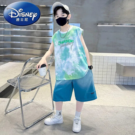 迪士尼（Disney）儿童装男童夏装无袖背心套装新款夏季中大童男孩运动帅气夏款 TZK693-绿色套装 120 建议身高110-120厘米