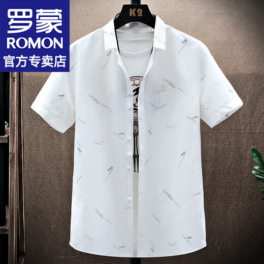 Camisa de manga corta a rayas de Romon Spring y Summer Turning Chaqueta suelta Camiseta Capital Top Men's Clothing 292 Green XL (alrededor de 120-135 Jin [Jin equivale a 0.5 kg] se puede usar)