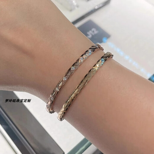 Wei Ci 18K rose gold narrow version COCO rhombus pattern full diamond bracelet platinum without diamonds fine version rhombus women AU750 18K gold without diamonds