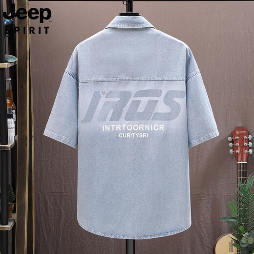 Jeep Spirit Jeep 2025 Neues Gradientenhemd Männer Denim kurzärmelig Sommer Trendy Young Hutome Casual Shirt Trendy Marke 698 Blue M [90-105Jin [Jin gleich 0,5 kg] tragen]