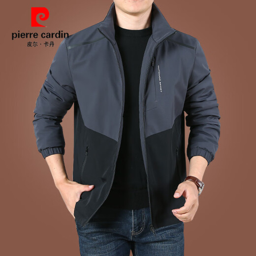 皮尔卡丹（pierre cardin）拼色加绒外套男秋冬宽松立领男士夹克春秋季时尚休闲男装新款上衣 D9896[灰黑] 加绒 M