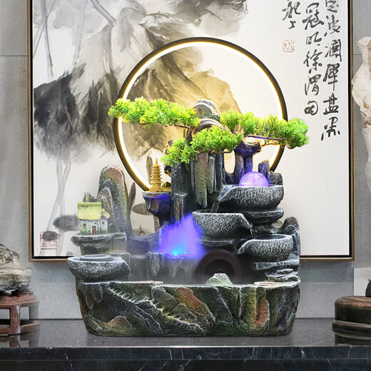 
CLCEY Feng Shui Turning Water Ornament Accessories Office Rockery Water Ornament Circulating Water Rotating Ball Living Room Tip 9930 Large Size Light Circle Atomized Model