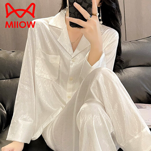Cat Man (Miiow) Pajamas en soie pour femmes Pantalons à manches longues printemps et automne