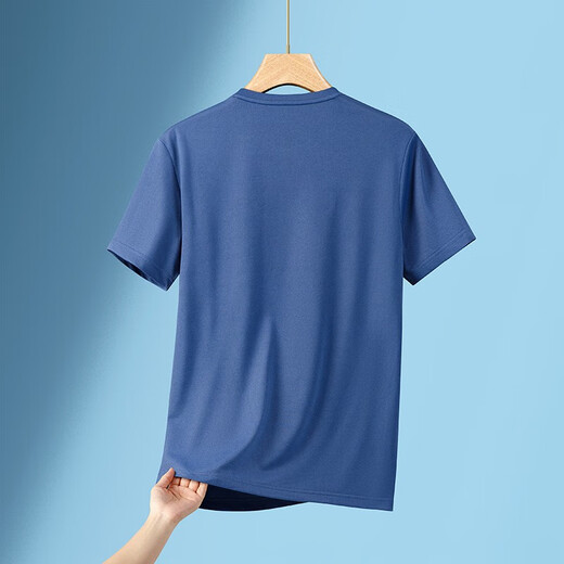 Kangaroo 7A men's summer striped casual short-sleeved T-shirt middle-aged and elderly dad summer round-neck T-shirt 691 Navy One size m80-110Jin Jin equals 0.5 kg