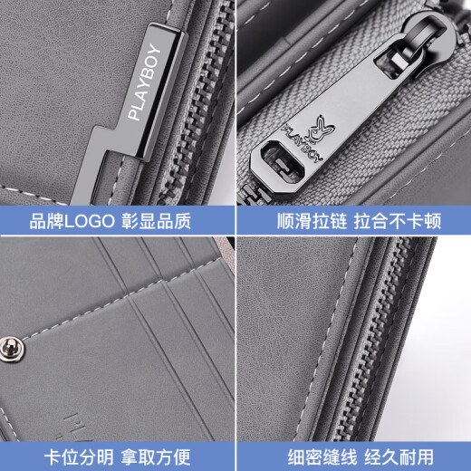Sangji Playboy Wallet Herren Langer neuer Stil Handtasche Reißverschluss Brieftasche Kartentasche Dad Ehemann Clutch Herren grau Paaz9731-0h