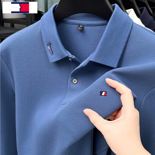 TOME BORNEK2025 new Tommy tomm long-sleeved T-shirt men's pure cotton T-shirt business middle-aged high-end men's polo shirt military green L 50 size code - recommended 120-140 Jin Jin equals 0.5 kg