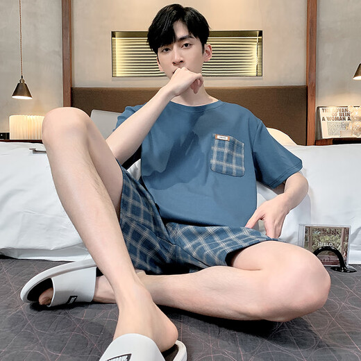 Hongdou (Hodo) pijama para hombres en verano pantalones cortos de algodón puro para jóvenes verano delgado de gran tamaño para ropa para al aire libre juego de ropa para el hogar HD-9928 L