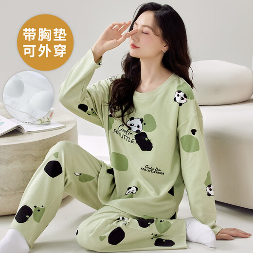 El juego de pijama de manga larga para mujeres de primavera y otoño viene con una algodón integrada de algodón integrado de algodón de gran tamaño de algodón de gran tamaño e invierno Hry1047 m (recomendado 75-95 Jin [Jin equivale a 0.5 kg])