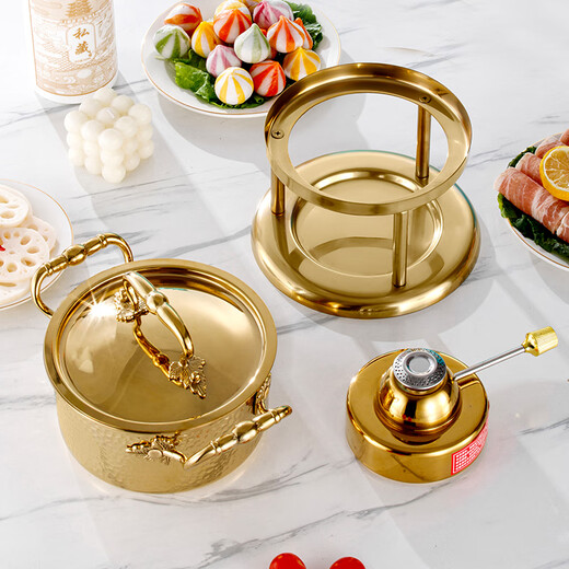 Prince Zheng 304 stainless steel inflatable small hot pot, one person, one pot, single shabu-shabu, gas gas stove pot, commercial and household, silver tree ear (Swiss stove core 180 minutes) 18cm