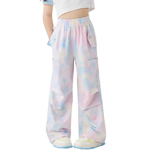 Moonkids Girls Summer Widm-Bein Hosen Kindereis Ice Seide dünne Schnelltrocknungen Casual Hosen Große Kinder Krawatte Sommer Fallschirmjäger Arbeitshose 15262 Fantasiefarbe +15261 Light Khaki 110 cm