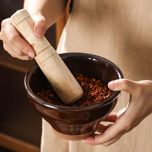 Bai Chao old-fashioned hammer household garlic pounder, pepper preserved egg, tea bowl, baby grinder, rice paste ceramic masher, 18cm hammer with stick (short model)