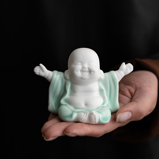 Gui Porcelain Celadon Big Belly Maitreya Buddha Tea Pet Ornament Can Raise Cute Laughing Buddha Little Monk Flower Pot Ornament Tea Set Accessories Tea Toys Smile Always Open Celadon No Specifications