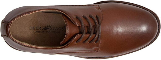 Deer Stags Boys' Leather Shoes College Style Round Toe Oxford Shoes Lightweight Formal Wear Dark Luggage 5.5 Big Kid