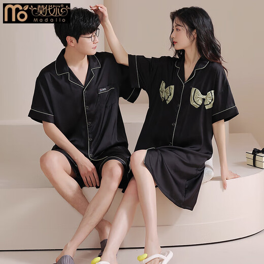 Modal couple pajamas summer thin silk new short-sleeved one man and one woman nightgown suspenders sexy home wear suit summer G-6210 2XL men's 155-180Jin Jin equals 0.5 kg