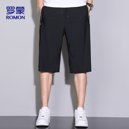 
ROMON (ROMON) sports shorts men's summer breathable thin loose casual running beach pants cropped pants ZH9877 black XL