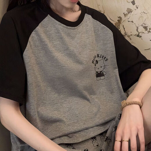 
Jingpufei summer cute cartoon short-sleeved women's pajamas and home clothes set can be worn outside 686 gray cat 185 2XL code [recommended 125-150Jin [Jin equals 0.5 kg]]