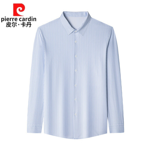 皮尔卡丹（pierre cardin）品牌春秋季100%桑蚕丝长袖衬衫男士中年休闲浅色条纹衬衣免烫 BY9906款-黄格 S 165/48【适合体重90-120斤】