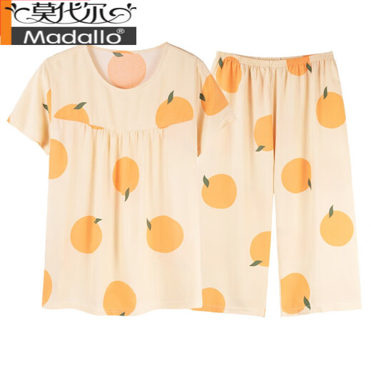 莫代尔夏季棉绸睡衣女纯棉短袖宽松中年妈妈中老年人家居服薄款套装外穿 3923 L 建议100-120斤