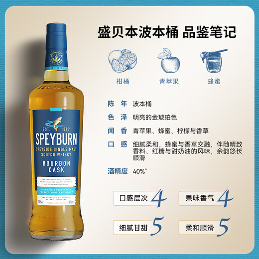 Speyburn Single Malt Scotch Whisky, vin d'entrée de gamme, boîte cadeau haut de gamme importée d'origine, baril Bourbon Speyburn, 700 ml, 1 bouteille