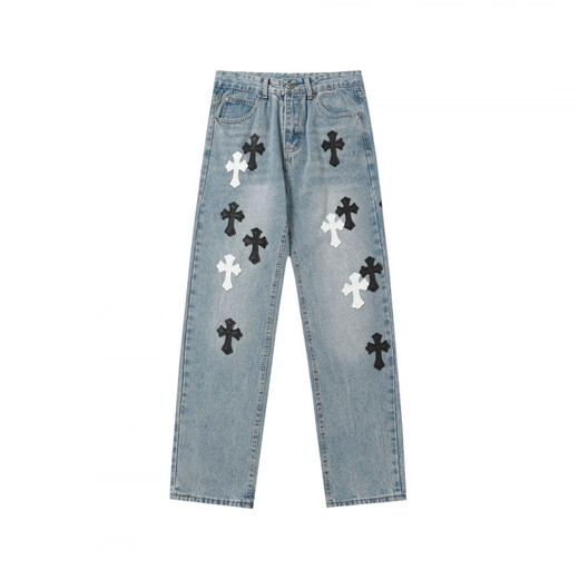 Crome Heart New Croce Ch High Ordre Black Blanc Cross droits Old Heavy Industry Washing Jeans Pantalons Identique aux hommes et femmes 9923 28