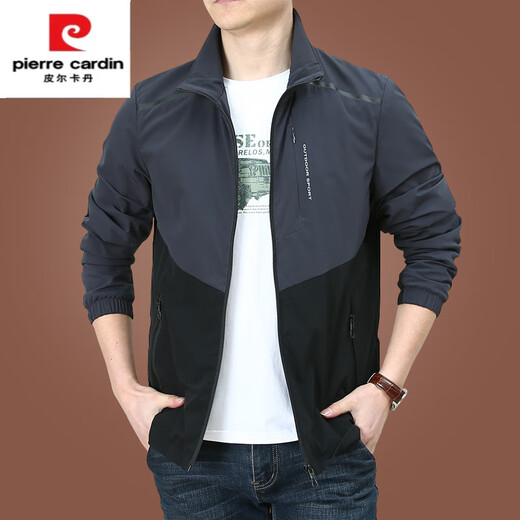 Pierre Cardin Men's Casual Jacket Spring and Autumn Loose Large Size Soft Shell Single Layer Jacket 9892 Gray Black No Velvet M 170Specifications (Recommended 120 Jin Jin equals about 0.5 kg)