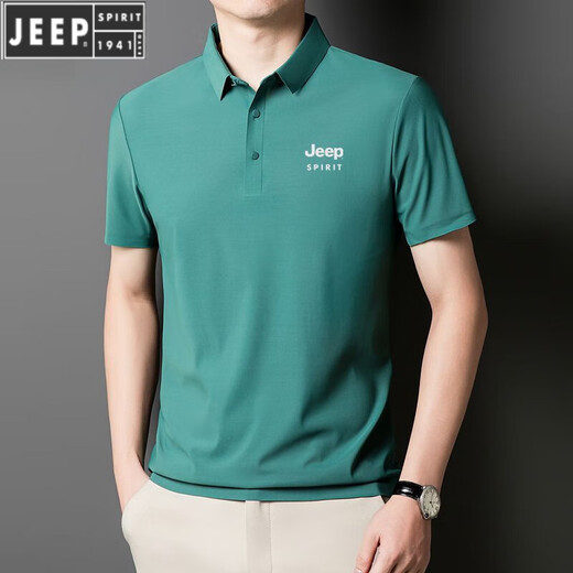 JEEP SPIRIT new comfortable POLO shirt men's ice silk short-sleeved T-shirt summer lapel anti-wrinkle business and casual middle-aged and elderly half-sleeved JEEP12358 ice silk POLO shirt/haze blue XL [125-140Jin[Jin equals 0.5 kg]]