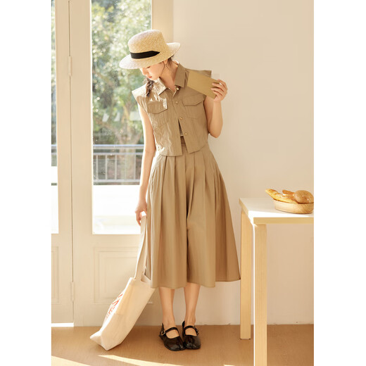 Zihan (ZIHAN) Zihan workwear style lapel sleeveless vest high waist pleated skirt two-piece suit for women 2025 summer new style marble green XL