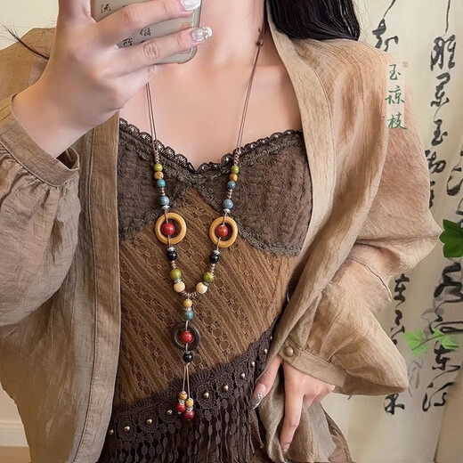 
Lu Shanwu sweater chain boho retro necklace for women new Chinese style exotic ethnic style travel high-end long accessories colored pearl Yunnan style necklace [suspended box]