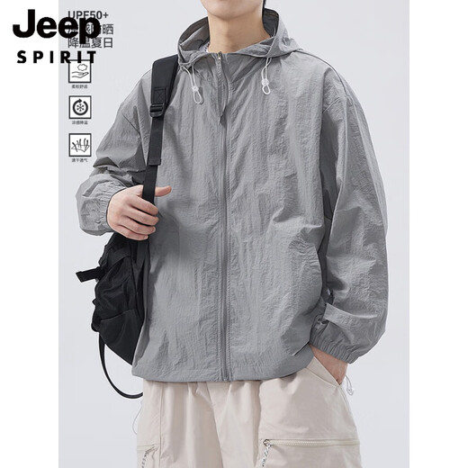 JEEP SPIRITUPF50+ Anti-UV Sun Protection Clothes for Men 2025 Ice Silk Large Size Outdoor Summer Fishing Jacket 7777=Charcoal Gray 8XL (Recommended weight 280-300 Jin Jin is equal to 0.5 kg)