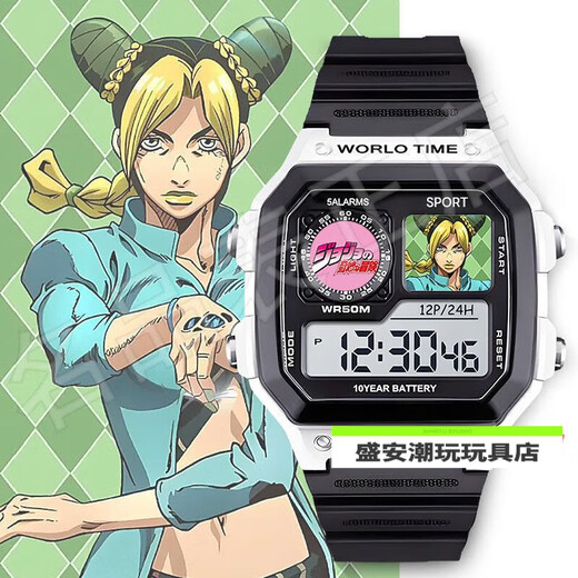 益而思JOJO的奇妙冒险周边手表空条承太郎动漫方块多功能电子表生日礼物 F653乔纳森-银色 电子表