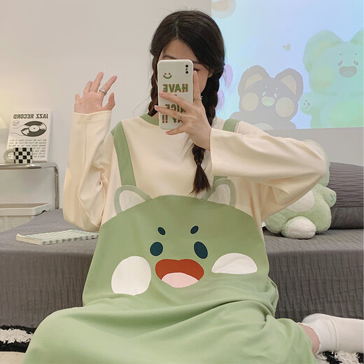 FHHUABD欧诗帛睡衣女夏季新款短袖薄款睡裙棉质洋气学生家居服可爱可外穿 16857可爱海绵宝宝睡裙 长袖睡裙 L